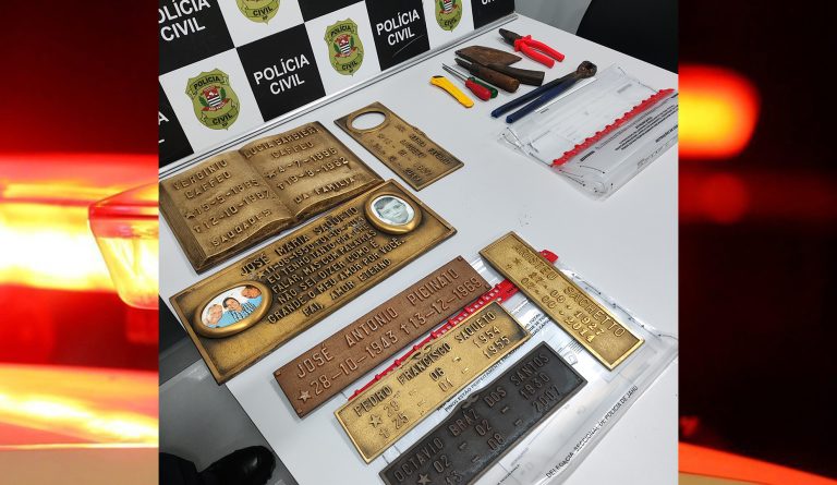 Casal é Preso com Placas de Cobre Furtadas de Túmulos em Itapuí casal e preso com placas de cobre furtadas de tumulos em itapui